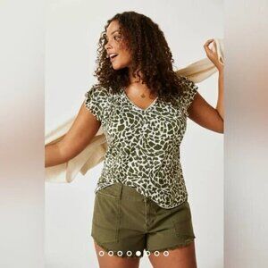 Anthropologie Maeve Catie Ruffle Sleeved Oraganic Cotton Tee- Small Petite